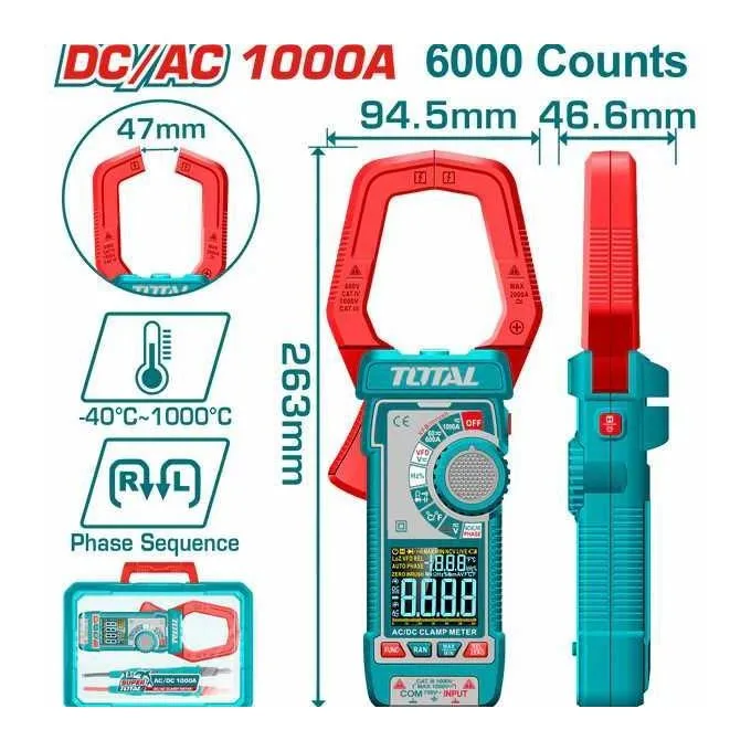 TOTAL TMT7610002 DC/AC Clamp Meter 1000A