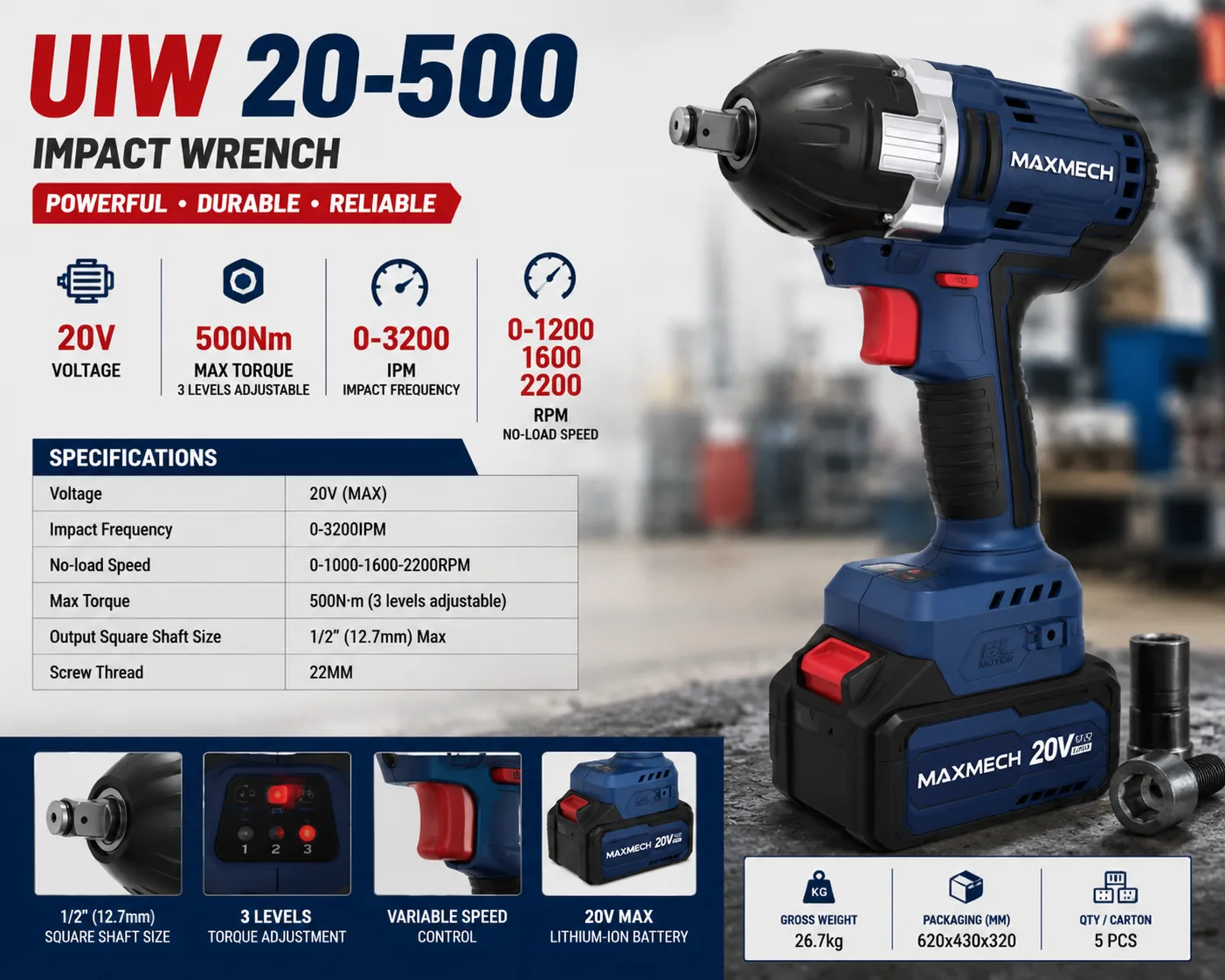 Maxmech UIW 20-500 Cordless Impact Wrench